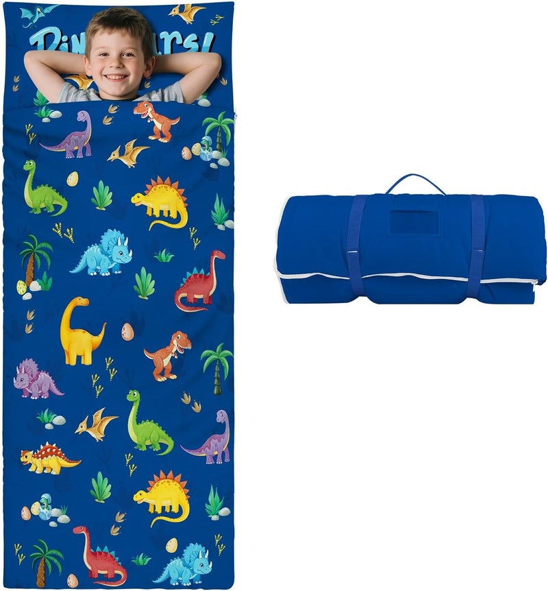 Decalsweet Kids Sleeping Bag Toddler Nap Mat with Removable Pillow, Large Foldable Sleeping Bag for Girls Boys, Easy Clean Slumber Bag with Double Zip for Camping School Preschool Daycare, 59×24 inch - Image 1